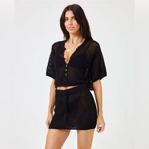 L*SPACE Coast is Clear Top and Skirt - Black size Small NWT